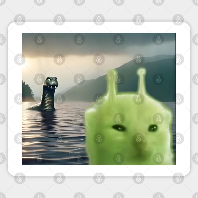 Alien Cat Viral Meme Selfie with Loch Ness Monster Nessie Sticker by Luxinda